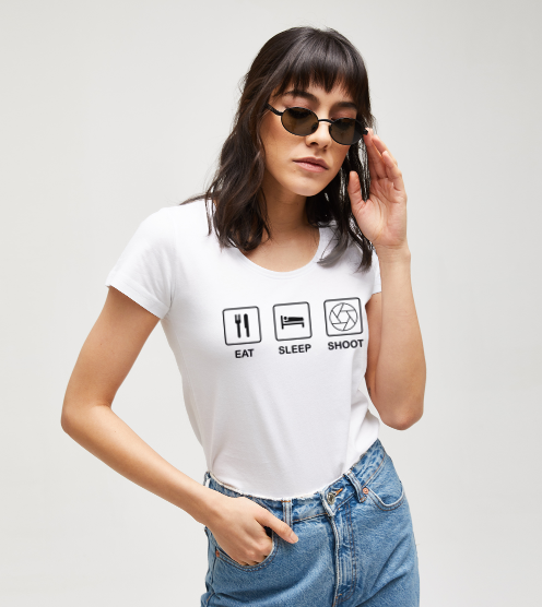 Eat-sleep-shoot-tisort-kadin-tshirt-tasarla-on3