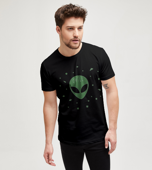 Alien-chill-siyah-tisort-erkek-tshirt-tasarla-on3
