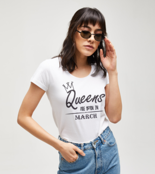 Queens Are Born in March White T-shirt