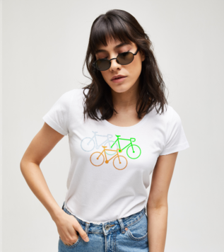 Bisiklet Sever Beyaz Kadın Tshirt