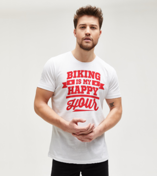 Biking Is My Happy Hour En Black Men's Tshirt