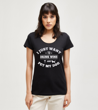 Drink Wine And Pet My Dog Black Women's Tshirt