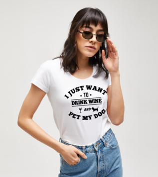 Drink Wine And Pet My Dog White Women's Tshirt