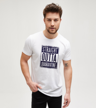 Straight Outta Quarantine Tasarım Beyaz Erkek Tişört