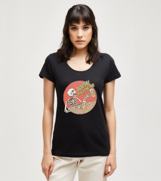 Social Distancing Skull Black Women's Tshirt