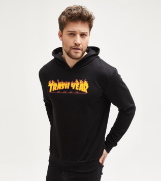 Çöp Yılı Siyah Kapüşonlu Sweatshirt