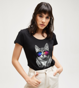 Music Lover Cat Black Women's Tshirt