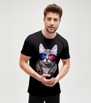Music Lover Cat Black Men's Tshirt