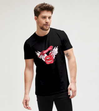 Rock N Roll Winged Lips Black Men's Tshirt