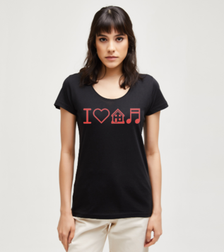 I Love House Music Raving Concert Party Gift Black Women's Tshirt