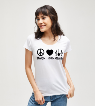 Barış Aşk Müzik Beyaz Kadın Tshirt