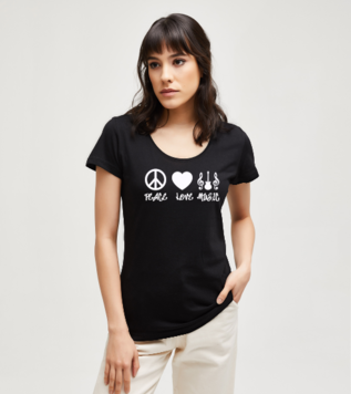 Peace Love Music Black Women's Tshirt