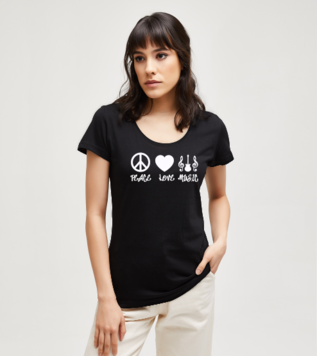 Barış Aşk Müzik Siyah Kadın Tshirt