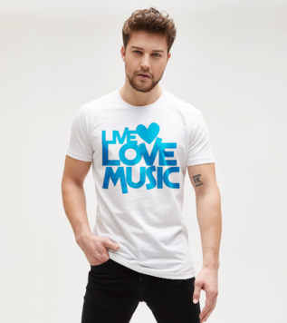 Live Love Music Beyaz Erkek Tişört