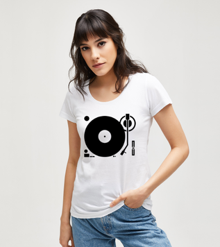 Kulaklıklar Disk DJ Beyaz Kadın Tshirt