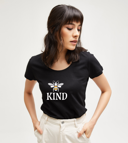 Bee-kind-siyah-kadin-tshirt-kadin-tshirt-tasarla-on3