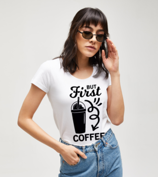 Önce Kahve Beyaz Kadın Tshirt