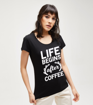 Hayat Kahveden Sonra Başlar Siyah Kadın Tshirt