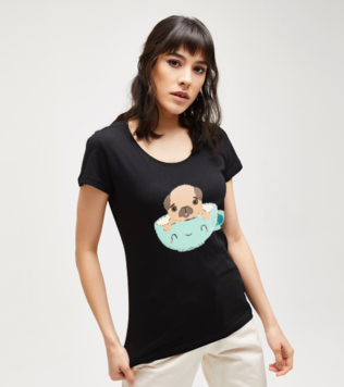 Coffee And The Pug Black Women's Tshirt