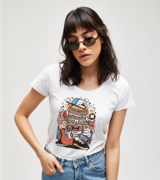 Coffee Cup Rocker Beyaz Kadın Tshirt