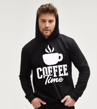 Kahve Zamanı Siyah Kapüşonlu Sweatshirt