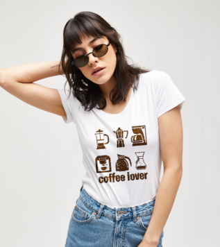 Kahve Sever Beyaz Kadın Tshirt