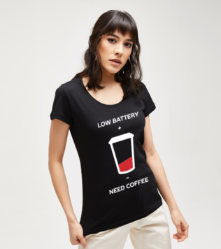 Kahve Mizah Komik Siyah Kadın Tshirt