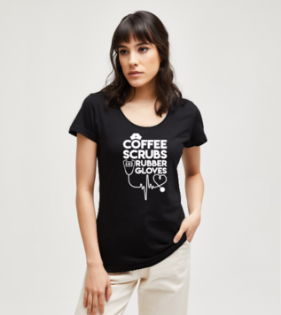 Coffee Scrubs And Rubber Gloves Siyah Kadın Tshirt