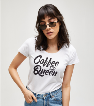 Kahve Kraliçesi Beyaz Kadın Tshirt